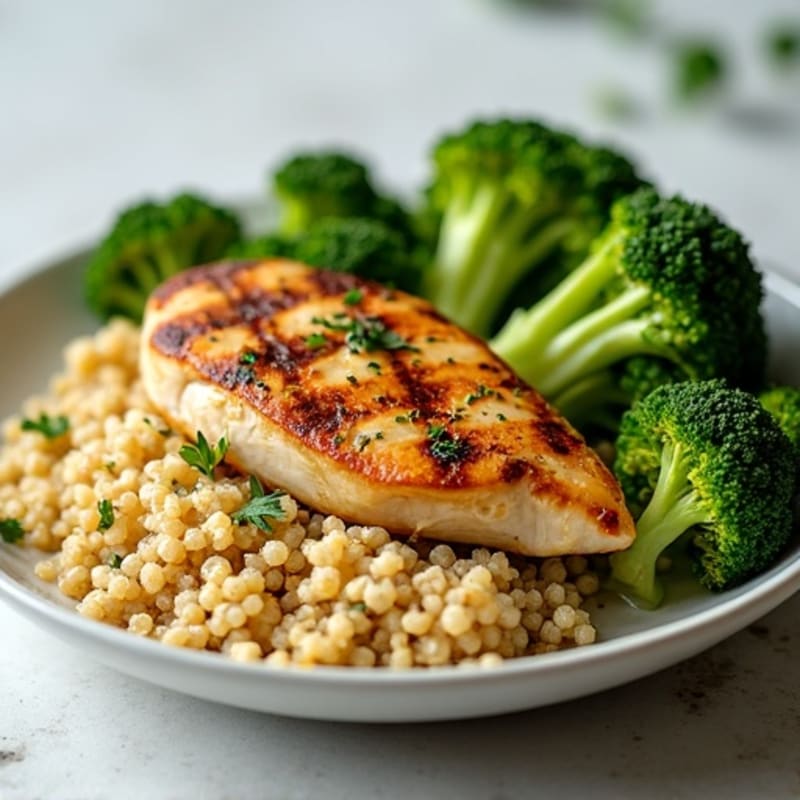 Grilled Chicken Breast with Quinoa and Roasted Broccoli