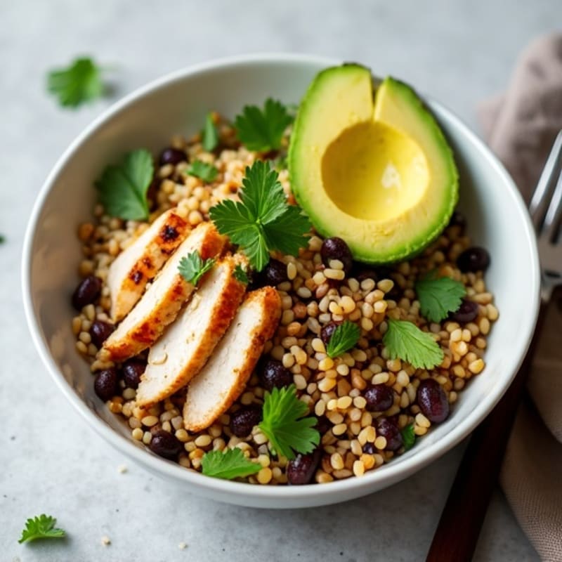 Black Bean Lime Cilantro Rice Bowl with Fresh Avocado