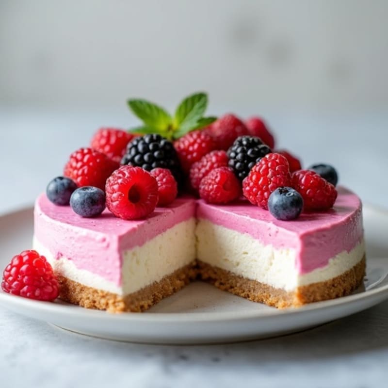 Greek Yogurt Protein Cheesecake with Mixed Berries