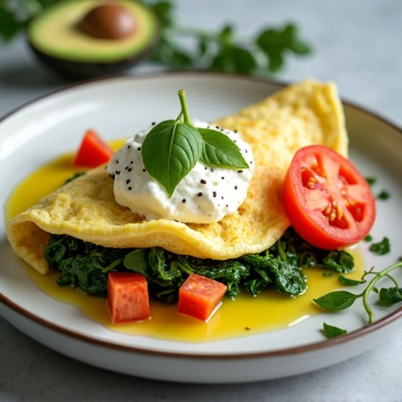 Egg White Spinach Omelet with Cottage Cheese and Fresh Tomato
