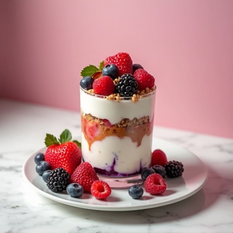 Greek Yogurt Protein Parfait with Mixed Berries and Almond Butter