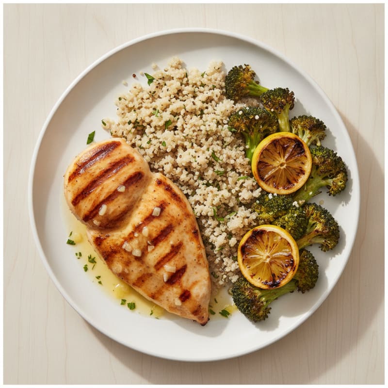 Grilled Chicken Breast with Roasted Broccoli and Quinoa