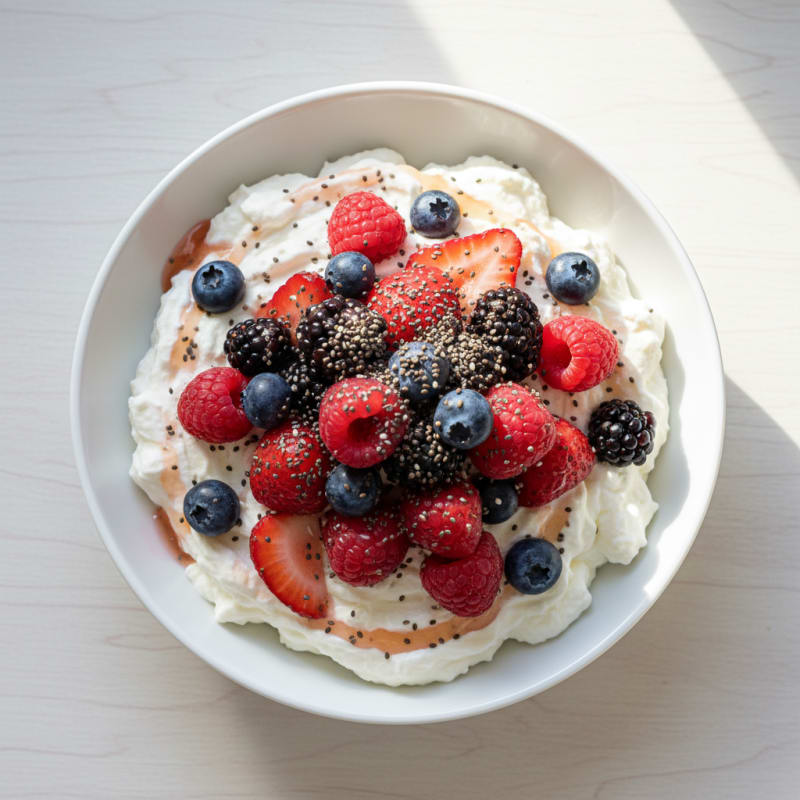 Greek Yogurt Protein Mousse with Mixed Berries