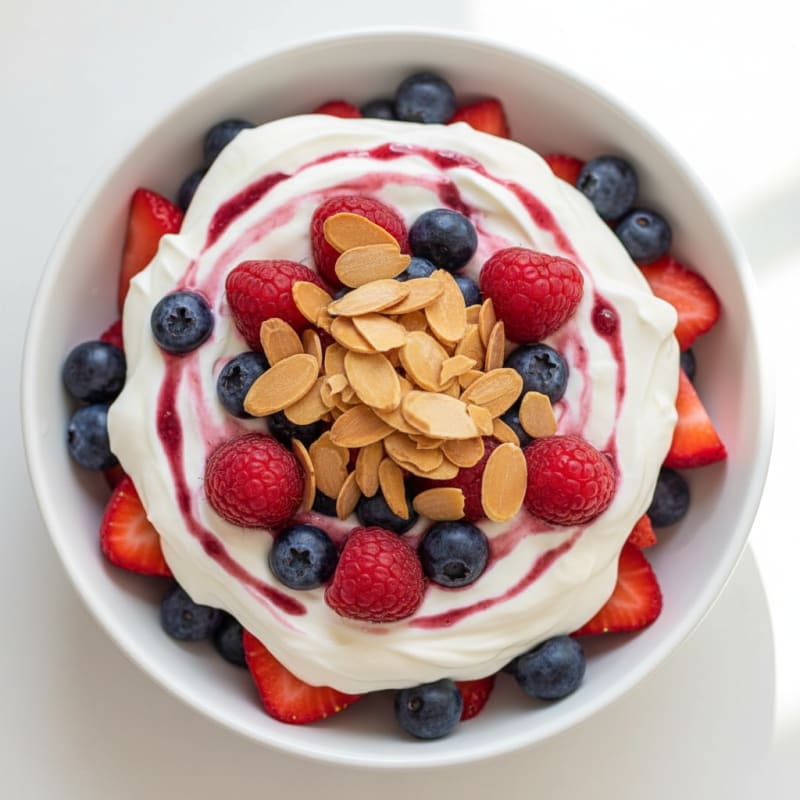Greek Yogurt Protein Parfait with Mixed Berries and Almonds