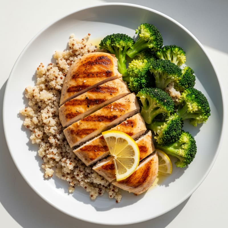 Grilled Chicken Breast with Quinoa and Steamed Broccoli
