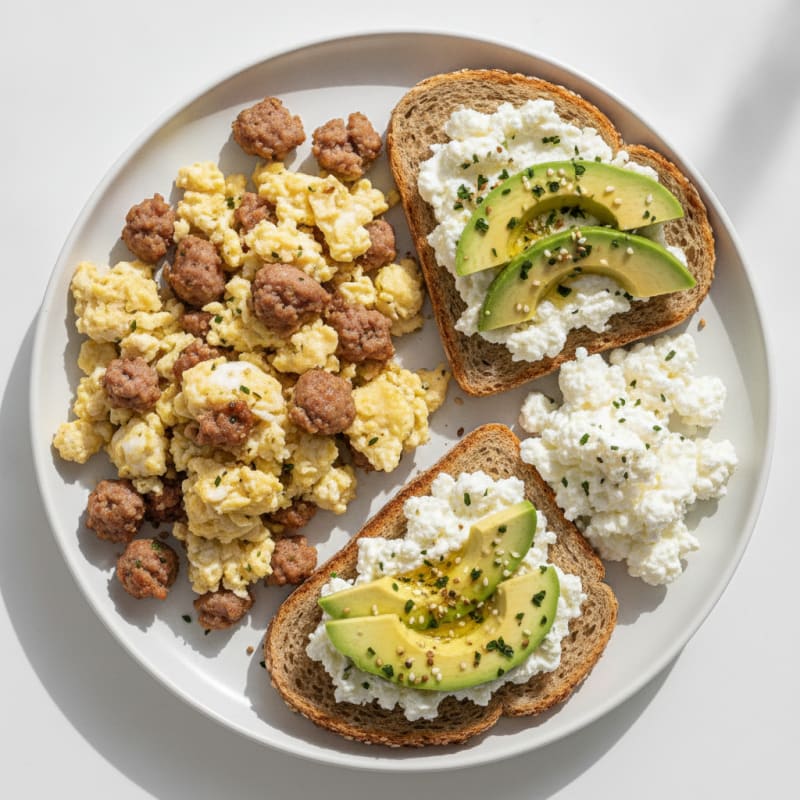 Scrambled Egg Whites with Turkey Sausage and Cottage Cheese