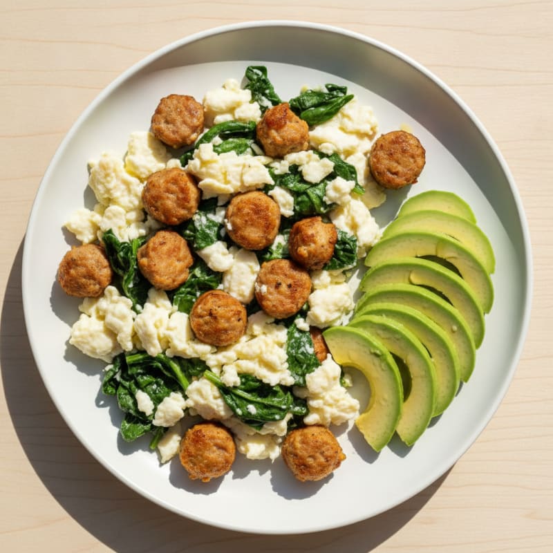 Egg White Scramble with Spinach and Turkey Sausage
