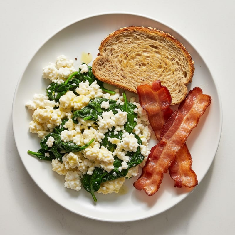 Cottage Cheese Scramble with Spinach and Turkey Bacon