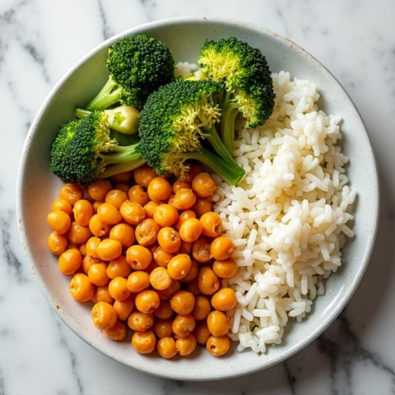 Crispy Roasted Garbanzo Beans and Broccoli with Fluffy White Rice