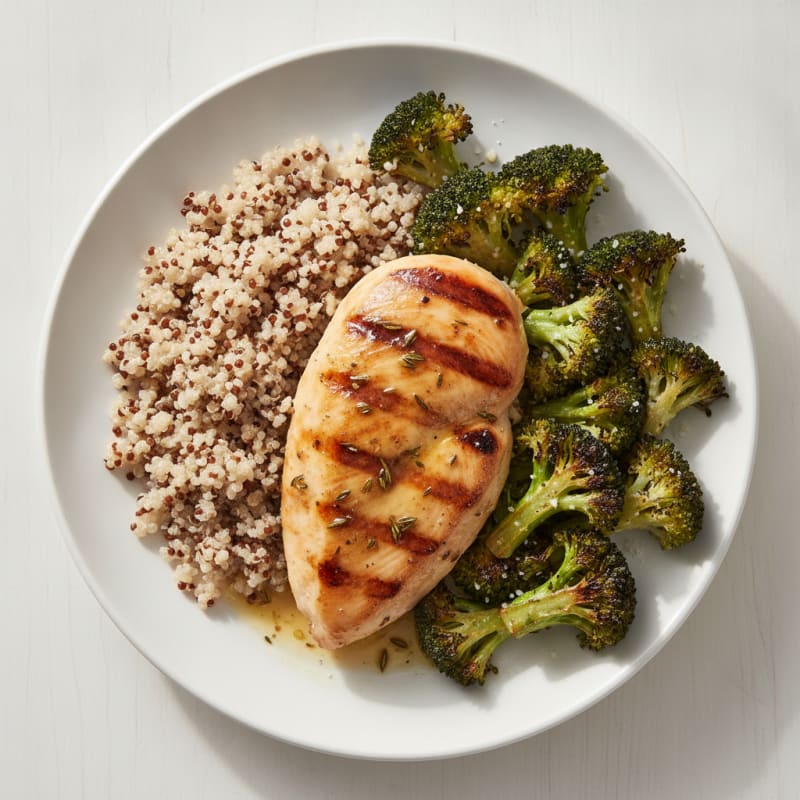 Grilled Chicken Breast with Roasted Broccoli and Quinoa