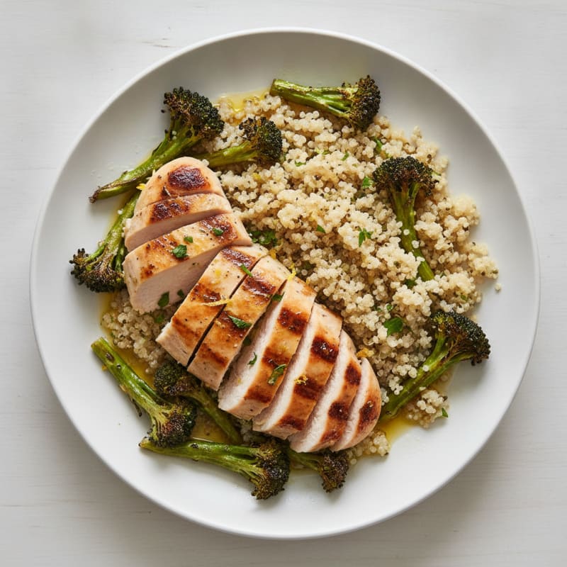 Grilled Chicken Breast with Quinoa and Roasted Broccoli