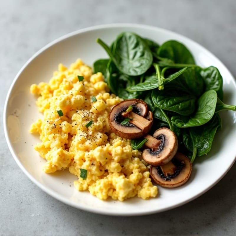 Egg White and Turkey Scramble with Spinach and Mushrooms