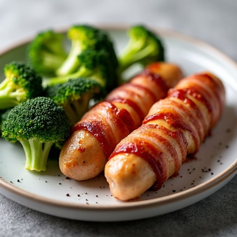Crispy Bacon-Wrapped Chicken Sausage with Roasted Broccoli