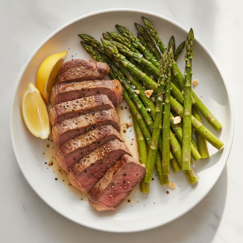 Pan-Seared Sirloin with Roasted Asparagus