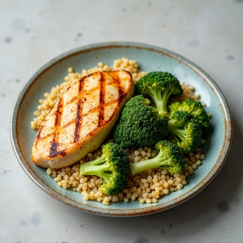 Grilled Chicken Breast with Quinoa and Roasted Broccoli