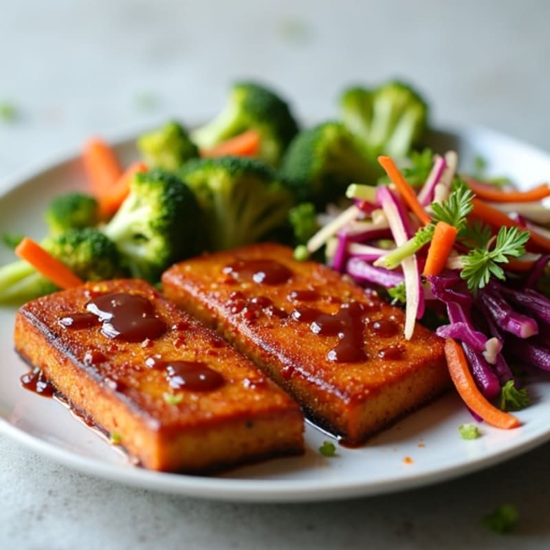 Crispy Baked Barbecue Tofu with Fresh Broccoli Slaw