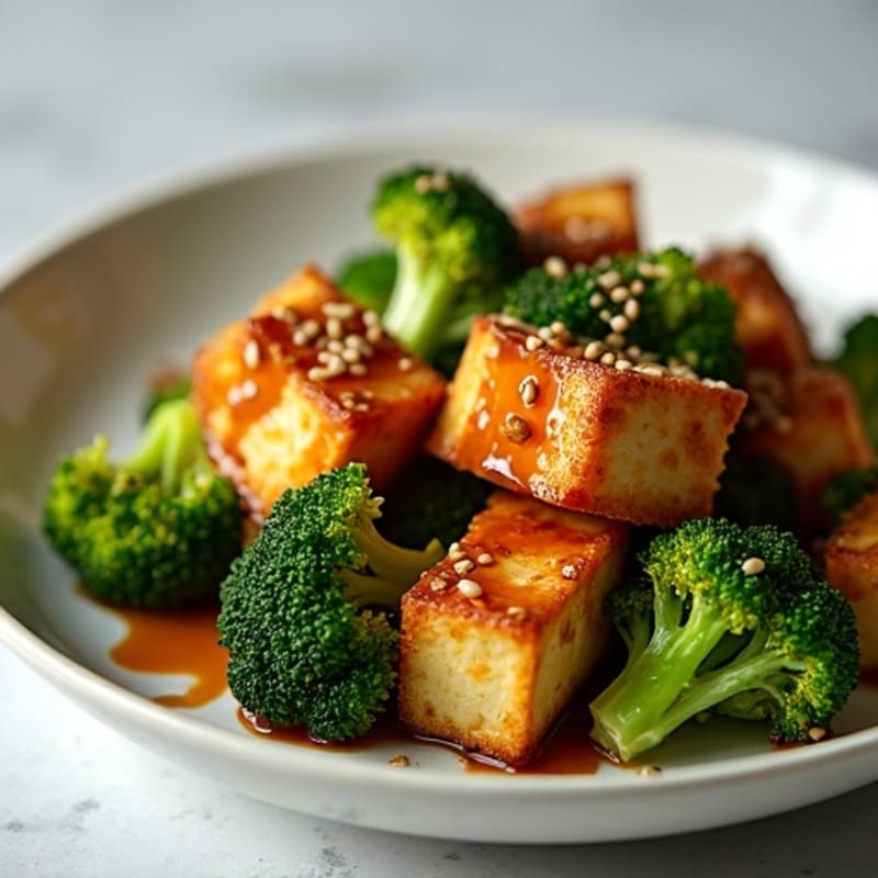 Crispy Tofu and Roasted Broccoli with Sesame Ginger Drizzle