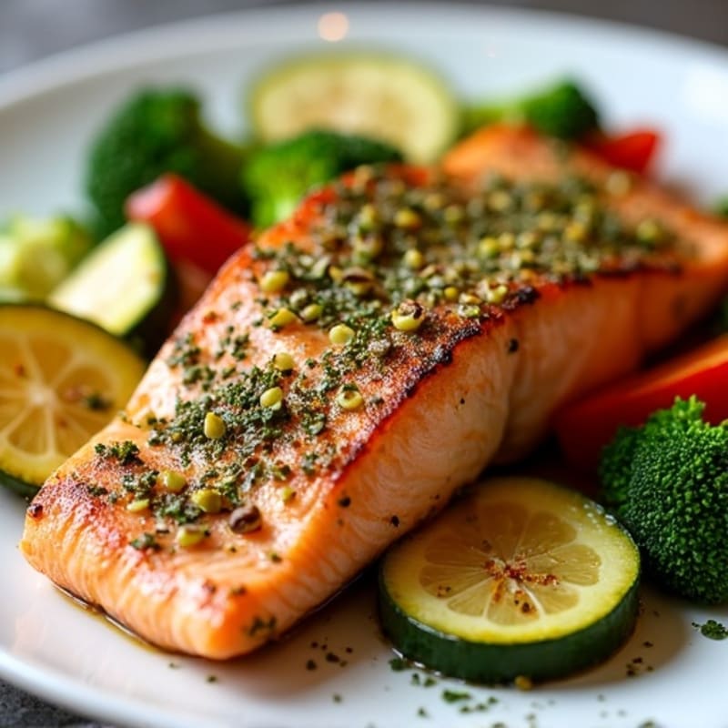 Herb-Crusted Baked Salmon with Roasted Vegetables