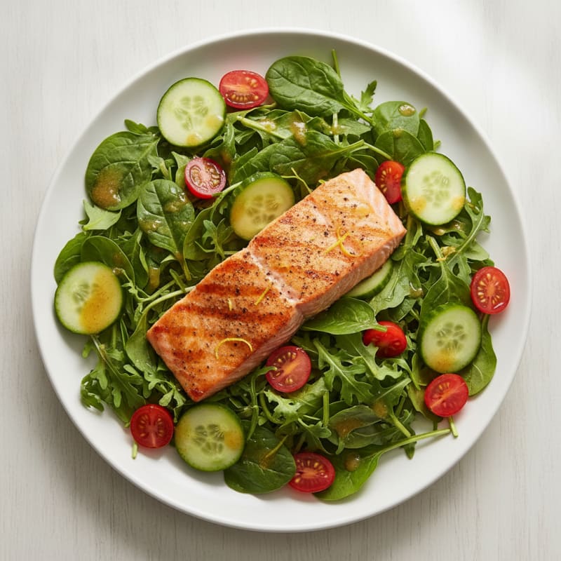 Grilled Salmon Salad with Baby Greens
