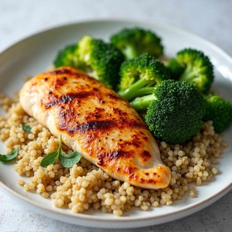Seared Chicken Breast with Quinoa and Roasted Broccoli