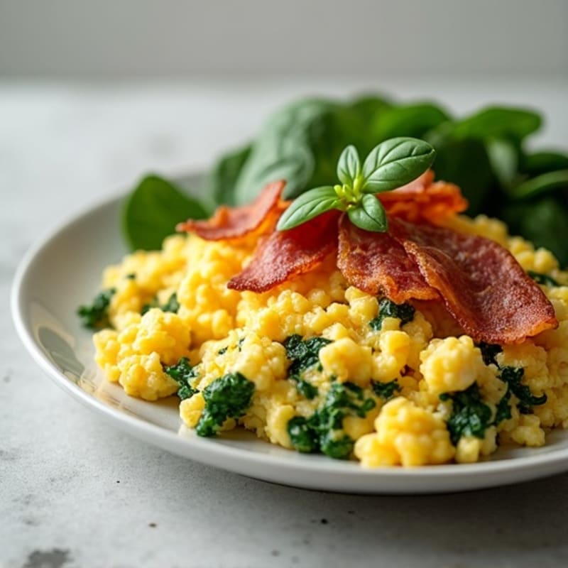 Cottage Cheese Scramble with Spinach and Turkey Bacon
