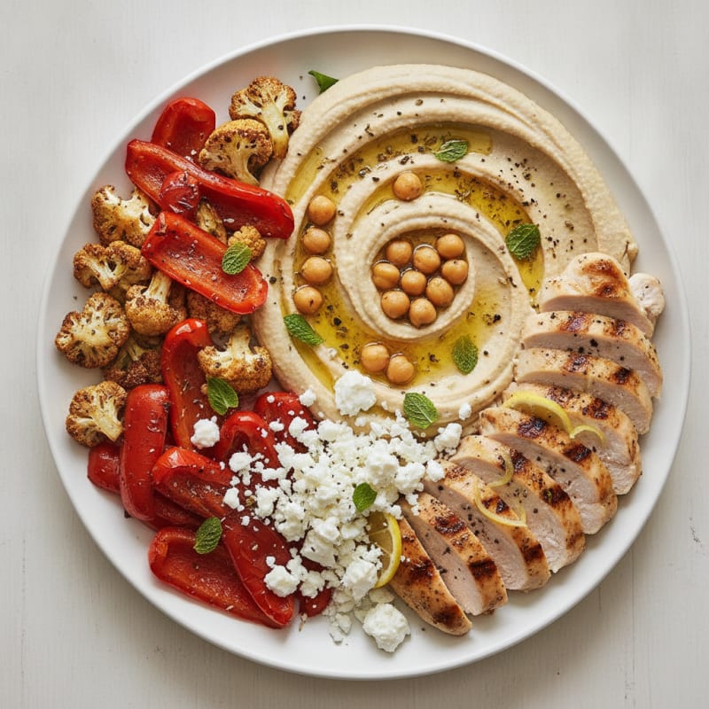Hummus Platter with Roasted Vegetables and Feta