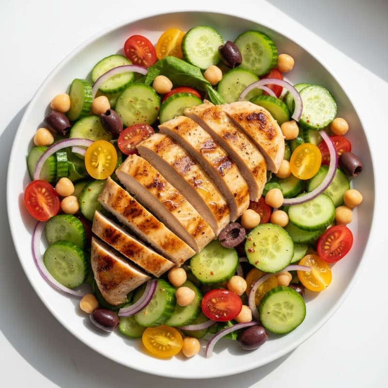 Grilled Chicken and Crunchy Cucumber Salad with Lemon Vinaigrette