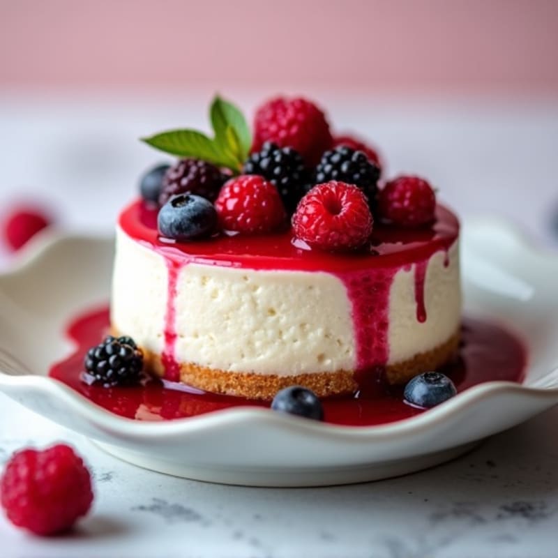 Creamy Protein Cheesecake with Mixed Berry Compote