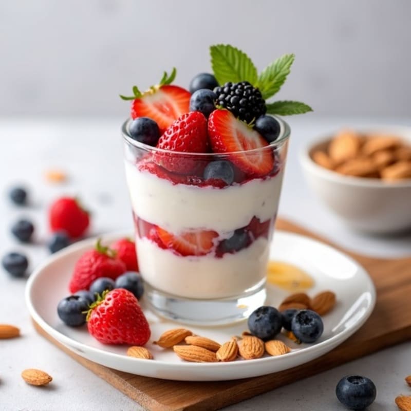Greek Yogurt Protein Parfait with Mixed Berries and Almonds