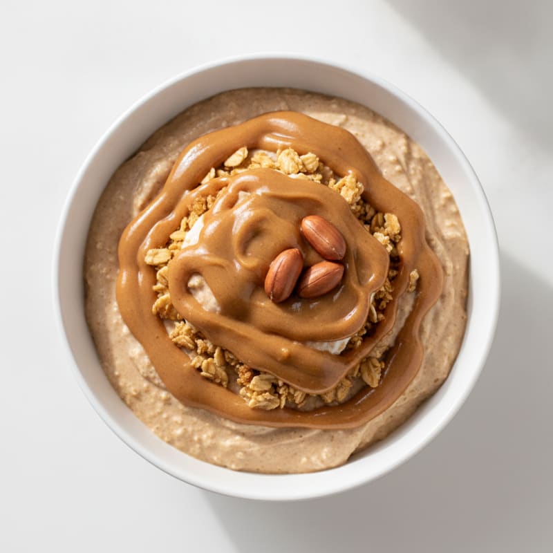 Silky Coffee Protein Mousse with Peanut Butter Drizzle
