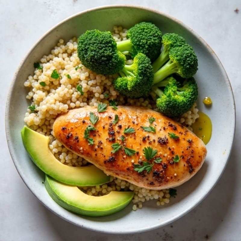 Herb-Roasted Chicken Breast with Steamed Broccoli and Quinoa