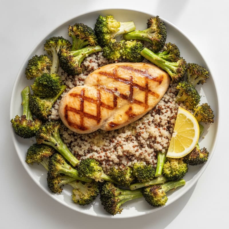Grilled Chicken Breast with Quinoa and Roasted Broccoli