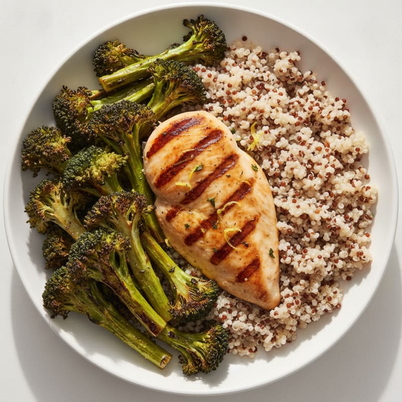 Grilled Chicken Breast with Roasted Broccoli and Quinoa