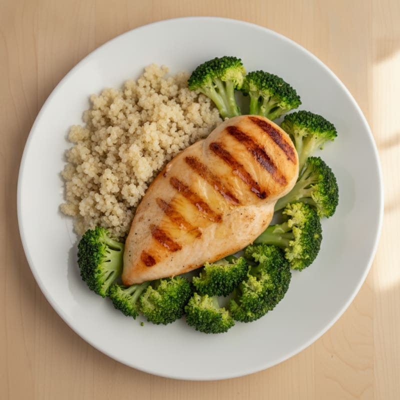 Grilled Chicken Breast with Quinoa and Steamed Broccoli