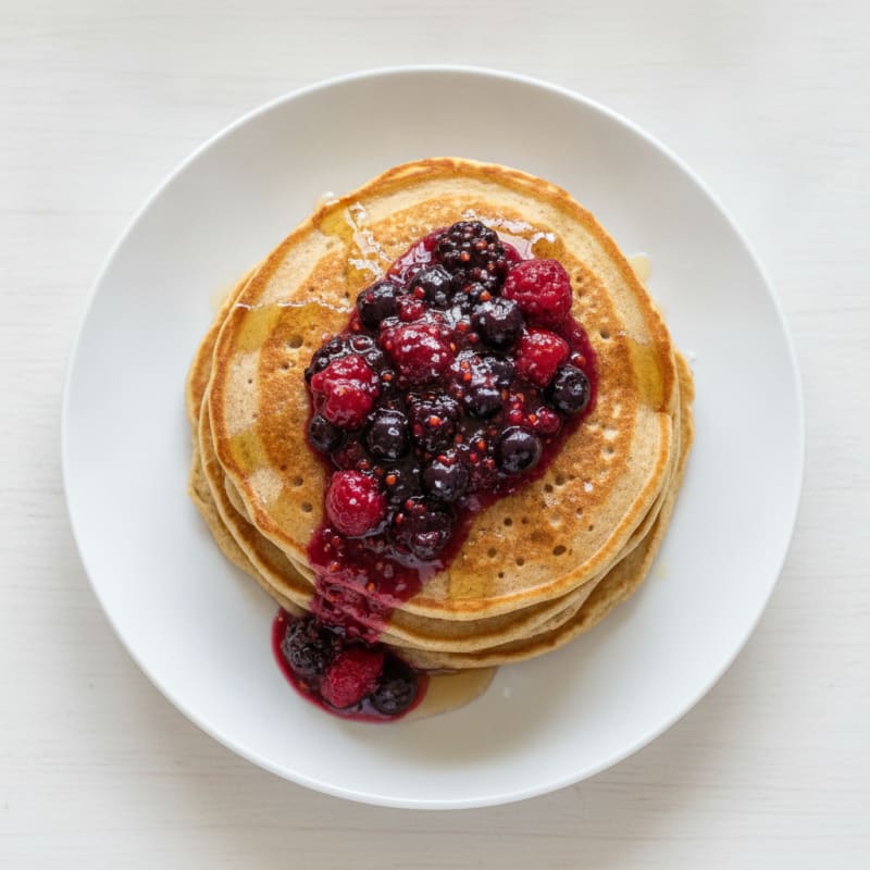 Fluffy Buttermilk-Style Protein Pancakes with Berry Compote