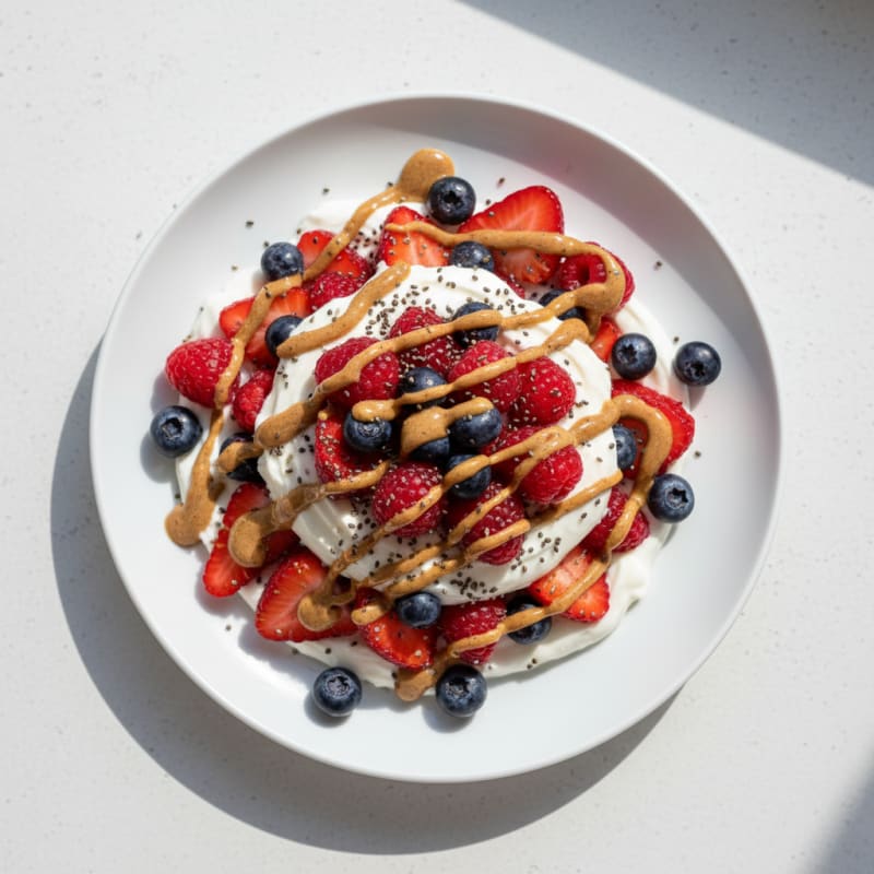 Greek Yogurt Protein Parfait with Mixed Berries and Almond Butter