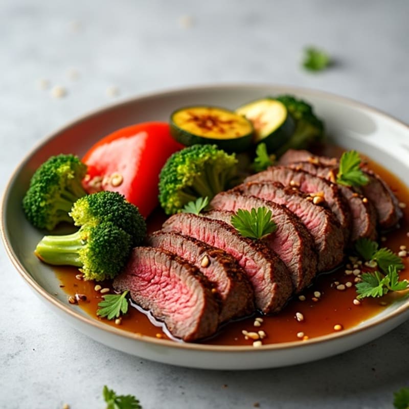 Sweet-Savory Sesame Beef with Charred Vegetables