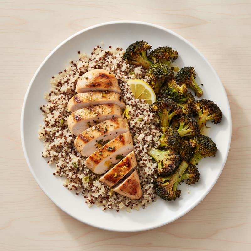 Grilled Chicken Breast with Quinoa and Roasted Broccoli