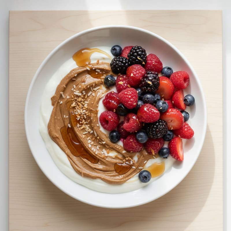 Creamy Greek Yogurt with Mixed Berries and Almond Butter