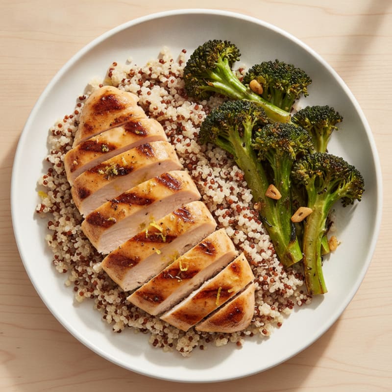 Grilled Chicken Breast with Quinoa and Roasted Broccoli
