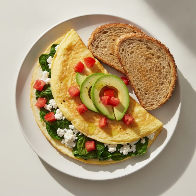 Egg White Spinach Omelette with Cottage Cheese and Fresh Tomatoes