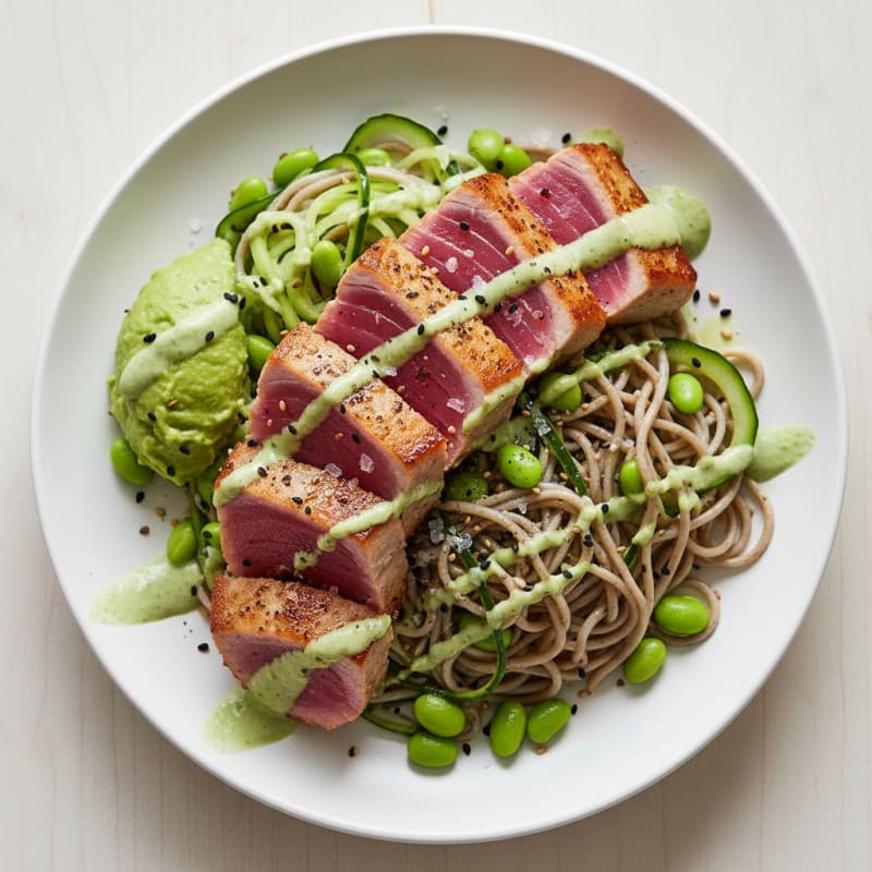 Pan-Seared Ahi Tuna with Zesty Wasabi Drizzle
