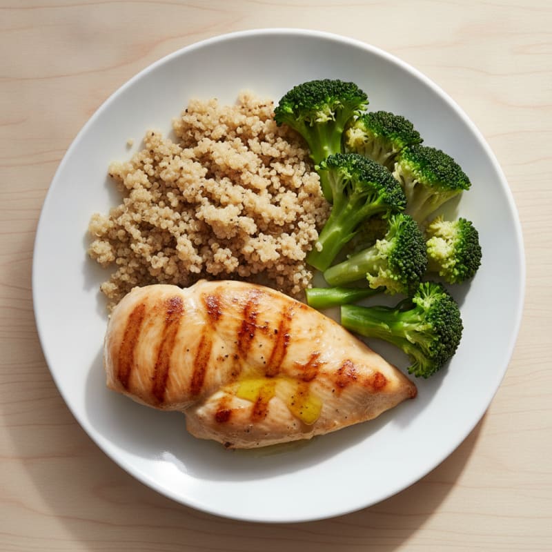 Grilled Chicken Breast with Quinoa and Steamed Broccoli