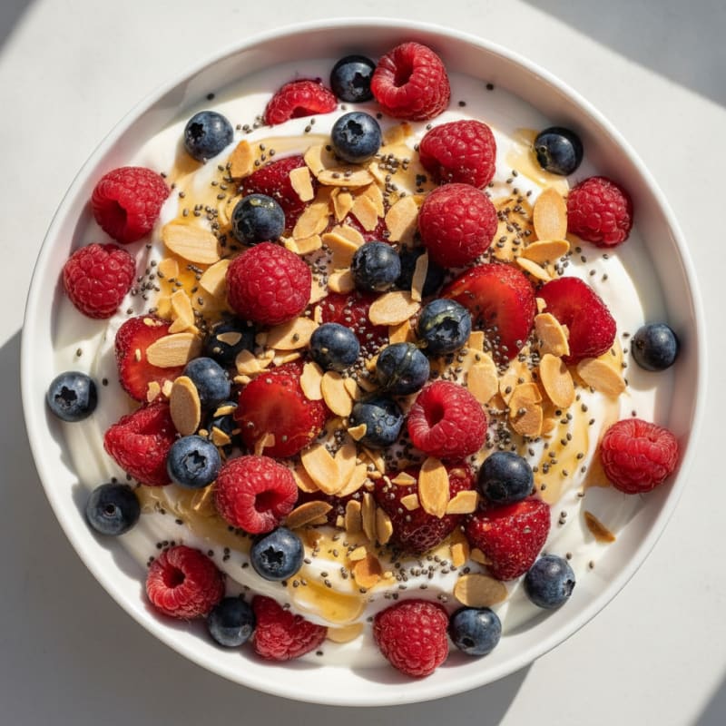 Greek Yogurt Protein Bowl with Mixed Berries and Almonds