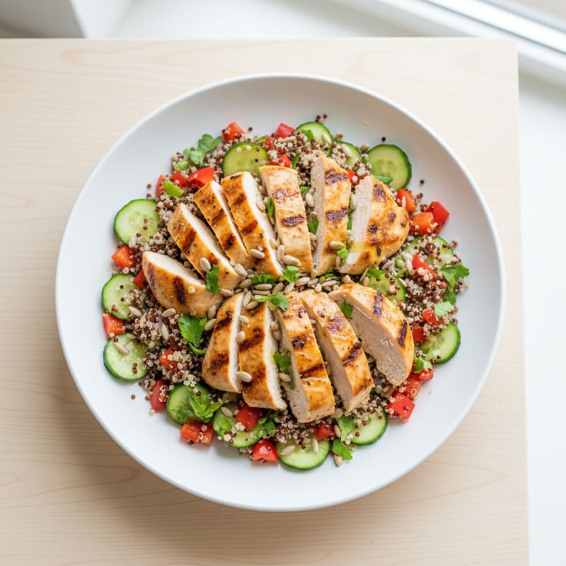 Grilled Chicken and Quinoa Salad with Crunchy Vegetables