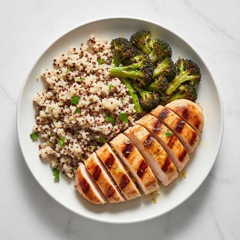 Grilled Chicken Breast with Quinoa and Roasted Broccoli