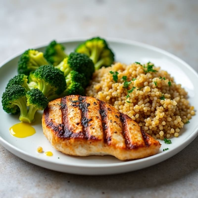 Grilled Chicken Breast with Quinoa and Roasted Broccoli