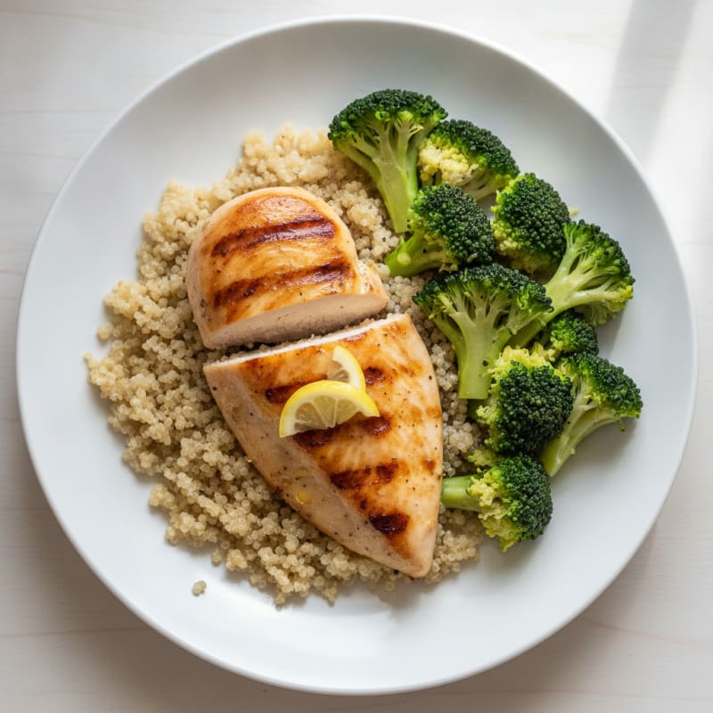 Grilled Chicken Breast with Quinoa and Steamed Broccoli