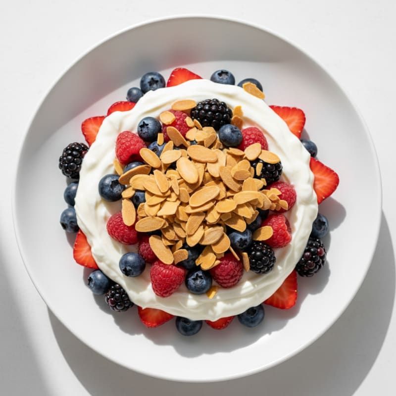 Greek Yogurt Protein Parfait with Mixed Berries and Almonds