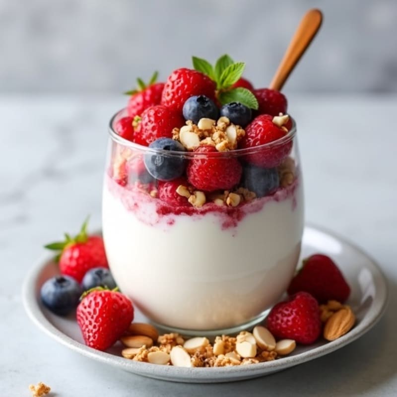 Creamy Greek Yogurt Protein Parfait with Mixed Berries and Almonds